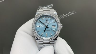8+ Factory Rolex Daydate 40mm Diamond Bezel 3255 Movement Blue/Diamond Face Watch